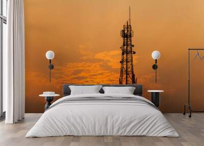 Communication tower during sunset Wall mural