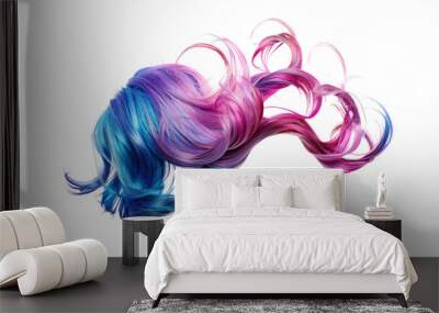 Modern and stylish wig isolated on a white background, displaying a trendy design with vibrant colors and unique styling Wall mural