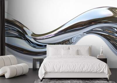 3D chrome metallic abstract shape objects on transparent background Wall mural