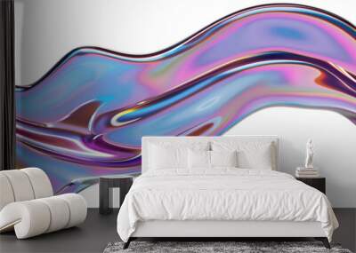 3D iridescent glass dip, dripping in smooth trails, isolated on transparent background Wall mural