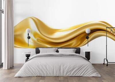 3d rendering wave golden band. Flowing abstract metallic shape. Generative AI Wall mural