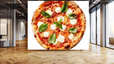 An artisanal wood-fired pizza with mozzarella, basil, and tomato sauce, isolated on transparent background Wall mural