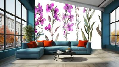 Beautiful floral set with watercolor hand drawn summer wild field fireweed flowers, isolated on transparent background. Wall mural