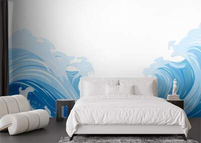 Blue curves and the waves of the ocean water splash drawing, isolated on transparent background. Generative AI Wall mural