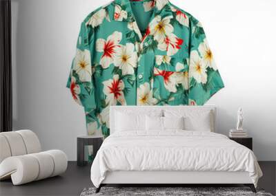 floral Hawaiian shirt hanging on a hanger, isolated on transparent background Wall mural