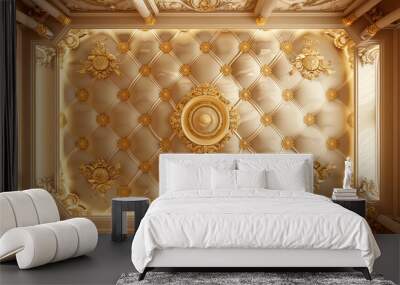 Luxurious Ceiling Design with Tufted Pattern and Gold Decorations Wall mural