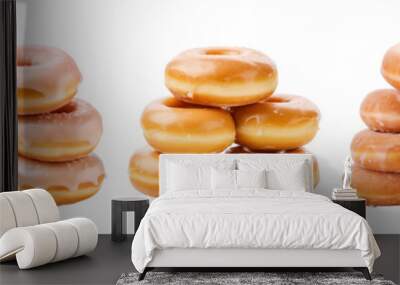 Pile of glazed donuts isolated on transparent background with clipping path. Generative AI Wall mural