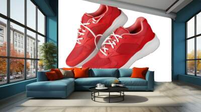 red running sneakers mockup, isolated on transparent background Wall mural