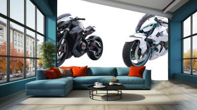 Set of futuristic sport bikes, isolated on transparent background Wall mural