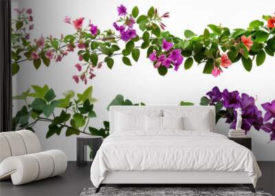 set of types of flowering creepers with blooms of various colors, isolated on transparent background Wall mural