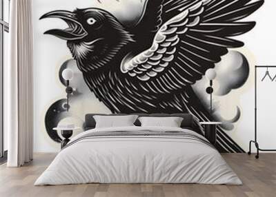 Crow Bird traditional tattoo illustration Wall mural