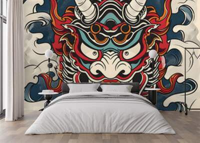 Hannya Mask traditional tattoo illustration Wall mural