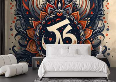 Om Hinduism traditional tattoo illustration Wall mural