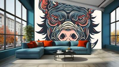 Pig Head traditional tattoo illustration Wall mural