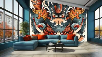 Tribal Cerberus Tattoo traditional tattoo illustration Wall mural