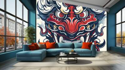 Tribal Noh Mask Tattoo traditional tattoo illustration Wall mural