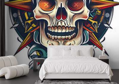 Tribal Skull and Compass Tattoo traditional tattoo illustration Wall mural