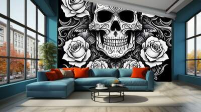 Tribal Skull and Roses Tattoo symmetry layout illustration Wall mural