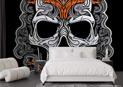 Tribal Skull and Scroll Tattoo symmetry layout illustration Wall mural