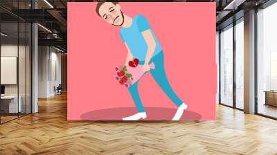 man get rejection from his girl friend broken heart bring flower Wall mural