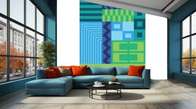 Memphis Bauhaus style concept cover shape ornament element abstract green pattern geometrical design set collection Wall mural