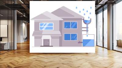 the house apply hydrologic system harvesting water rain in a tank to be recycle home living reduce using soil water modern flat color Wall mural