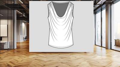 cowl neck fashion top drape sleeveless blouse flat sketch technical drawing template design vector Wall mural