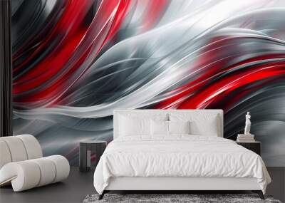 Develop a sleek and modern abstract design using silver red background Wall mural