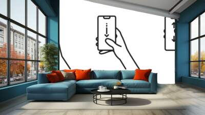 Finger slides the smartphone, Icon scrolling smartphone screen, Finger touch smartphone gesture icon. Modern outline style icons. Hand touch gesture vector illustration on transparent background.	 Wall mural