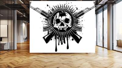 punched skull with crossed machine gun Wall mural