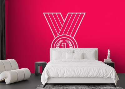 Medal with Laurel wreath. Line icon Wall mural