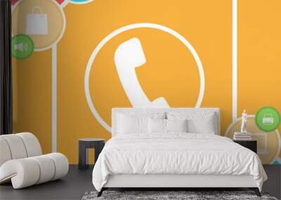 Telephone handset surrounded by a telephone cord - icon Wall mural