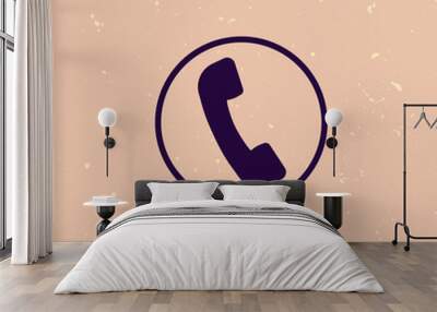 Telephone handset surrounded by a telephone cord - icon Wall mural