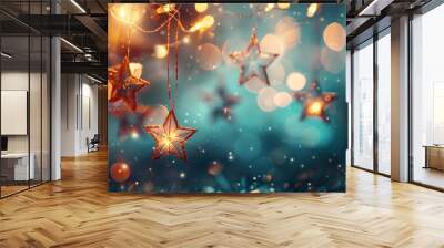 christmas stars on abstract background with blurred Wall mural