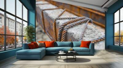 Close-up on bonded steel rebar the core of reinforced concretes durability essential in modern construction Wall mural