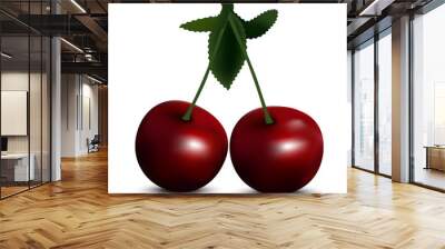 pair of ripe red cherry on a white background made with a gradie Wall mural