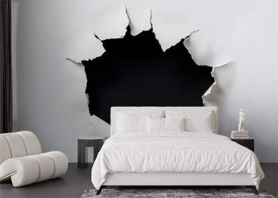 Torn white wallpaper with a black hole thru, abstract background with copy space
 Wall mural