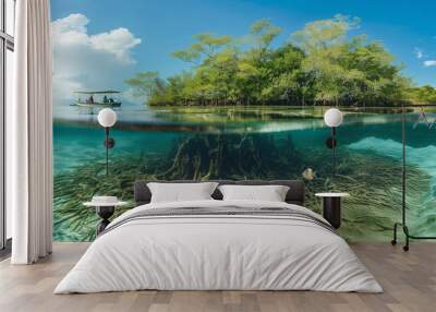 Underwater view of mangrove roots Wall mural