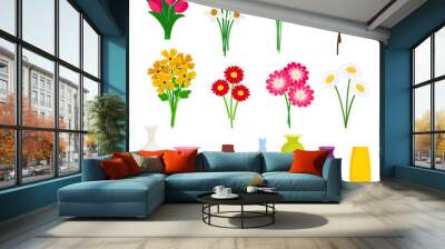 Bouquet maker - different flowers and vases vector elements. Colored bouquet flower blossom illustration Wall mural