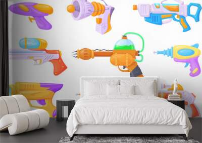 Cartoon space blasters. Futuristic guns for children play space alien wars game, plasma weapon beam blaster future weaponization Wall mural