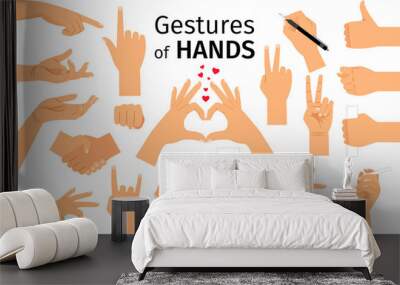 Colored hand gesture set Wall mural