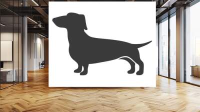 Dachshund silhouette. Sausage hunting dog breed, dachschund long size, teckel canine companion, vector icon Wall mural