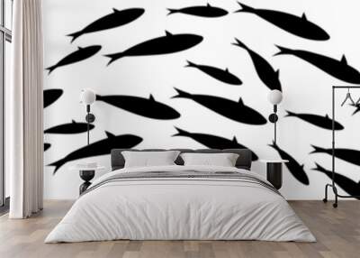 Fish group swim curve. Underwater school icon Wall mural