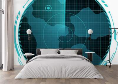 Futuristic neon radar. Hologram panel blue element Wall mural