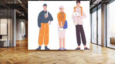 Group college pupils. Diverse students or university classmates, traditional school girl and boy young study people campus teenagers international youth recent vector illustration Wall mural