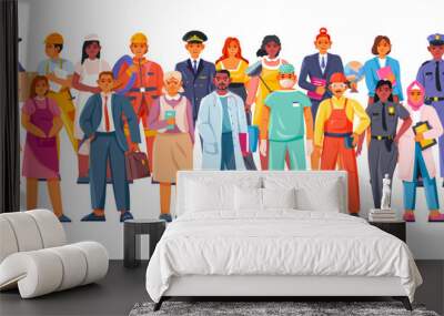 Group different professions. Professional workers various occupations, people in work uniform mixing profession careers, servant job characters labor day recent vector illustration Wall mural