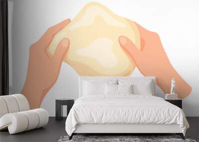 Hands hold dough cartoon icon. Baking preparation Wall mural