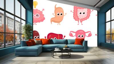 Internal organs characters. Cartoon healthy human organ cute comic characters, happy liver funny brain spleen stomach pancreas digestive system biology neoteric vector illustration Wall mural