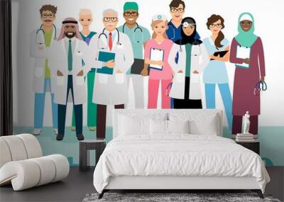 International doctors team. Thanks to medical workers poster. Nurse, emergency healthcare or hospital staff vector illustration Wall mural