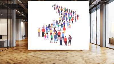 Long queue of crowd. People line marketing traffic, path together person row society standing group waiting of job, work human follow in business office, garish vector illustration Wall mural